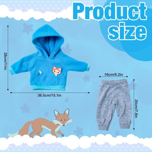 Blaues und graues Puppenkleidungsset 35-45 cm mit Gürteln und Socken, Kindergeschenk