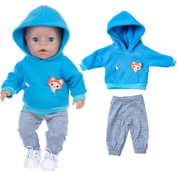 Blaues und graues Puppenkleidungsset 35-45 cm mit Gürteln und Socken, Kindergeschenk