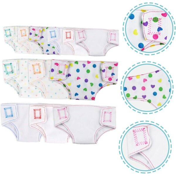 12 Culottes Lavables in Cotone per Bambole 16-18 cm - Accessori Educativi Multicolori
