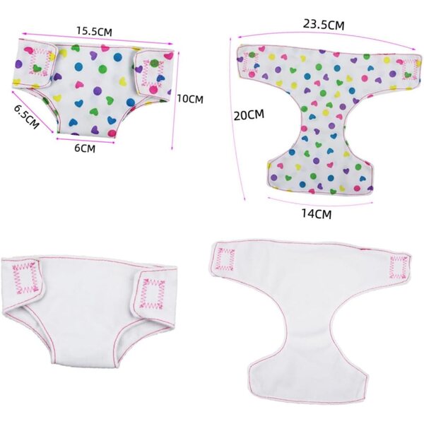 12 Culottes Lavables in Cotone per Bambole 16-18 cm - Accessori Educativi Multicolori