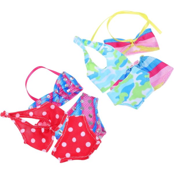 Set mit 4 farbigen Badeanzügen für Puppen von 28–30 cm – modische Sommer-Bikinis