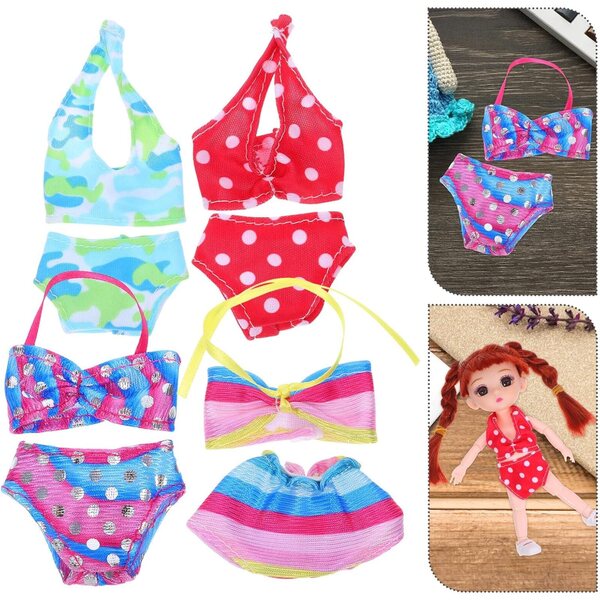 Set mit 4 farbigen Badeanzügen für Puppen von 28–30 cm – modische Sommer-Bikinis