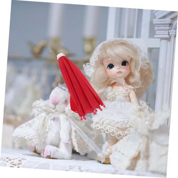 Mini Parapluie in Pizzo Rosso per Casa di Bambole - Accessorio Decorativo Resistente