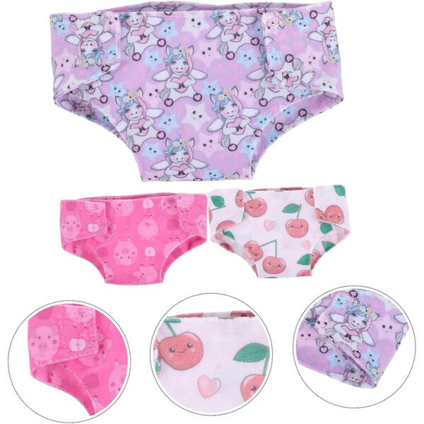 Set mit 3 wiederverwendbaren Stoff-Culottes für kleine Puppen, waschbares Zubehör