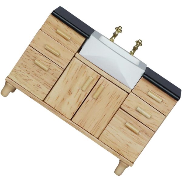 ERINGOGO Miniatur-Waschbecken aus Holz für Puppenhäuser und DIY-Dekorationen