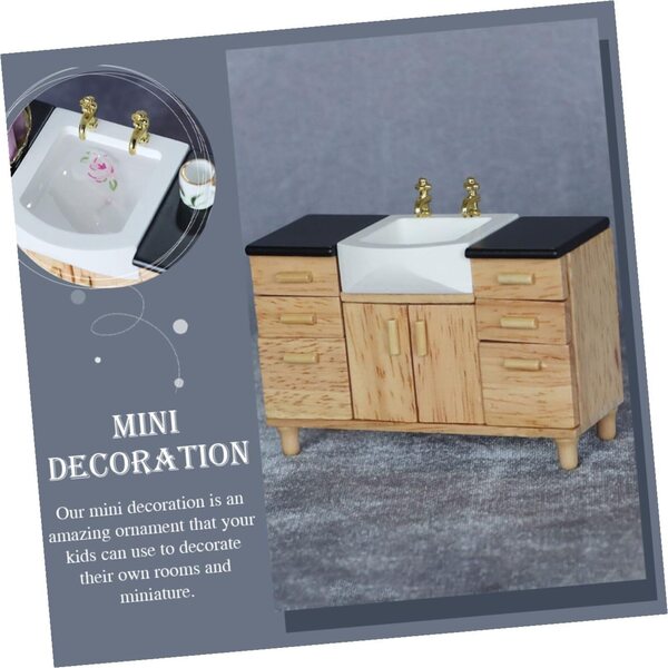 ERINGOGO Miniatur-Waschbecken aus Holz für Puppenhäuser und DIY-Dekorationen