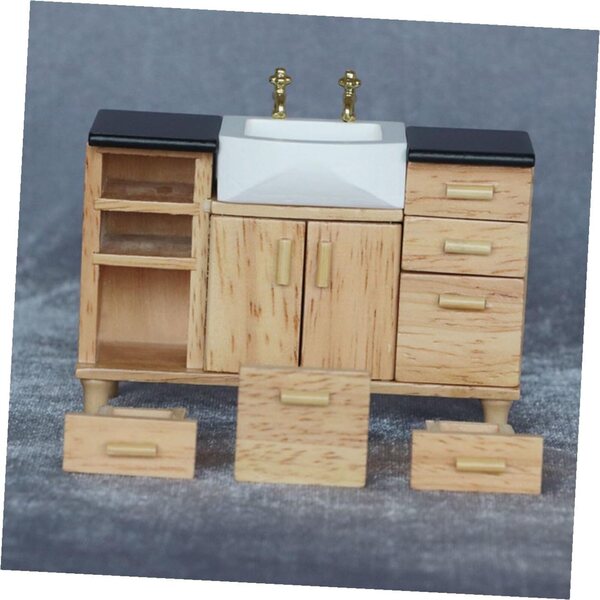 ERINGOGO Miniatur-Waschbecken aus Holz für Puppenhäuser und DIY-Dekorationen