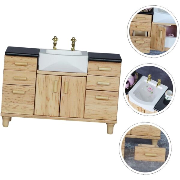 ERINGOGO Miniatur-Waschbecken aus Holz für Puppenhäuser und DIY-Dekorationen