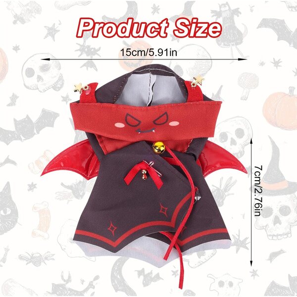 Costume Cape Diavolo per Bambole 15-17cm Halloween, Accessori Nero e Rosso