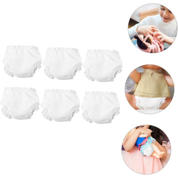 Set mit 6 waschbaren und verstellbaren Puppen-Culottes aus weißem Stoff, 7 x 7 cm