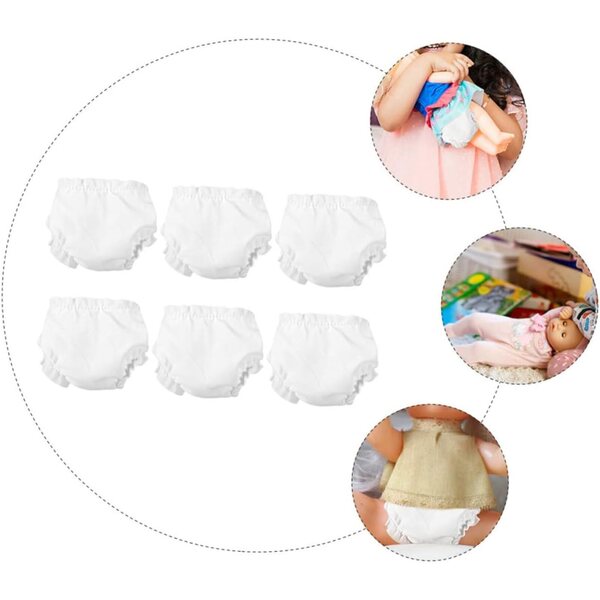 Set mit 6 waschbaren und verstellbaren Puppen-Culottes aus weißem Stoff, 7 x 7 cm