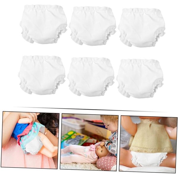 Set mit 6 waschbaren und verstellbaren Puppen-Culottes aus weißem Stoff, 7 x 7 cm