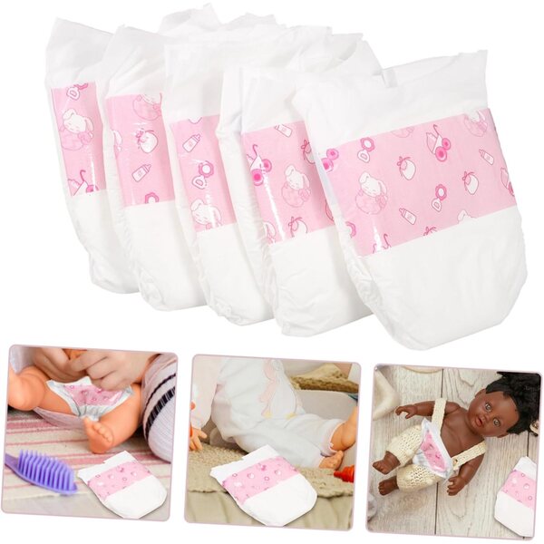 Set 5 Pannolini Riutilizzabili per Bambole 30 cm – Accessori Morbidi e Realistici