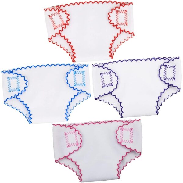 Set da 4 Pannolini in Tessuto Riutilizzabili per Bambole 15,5x10 cm Giochi Bambini