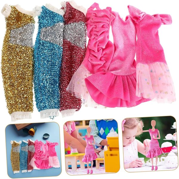 Set 6 Abiti da Sera con Paillettes per Bambole, Stile Elegante Monospalla
