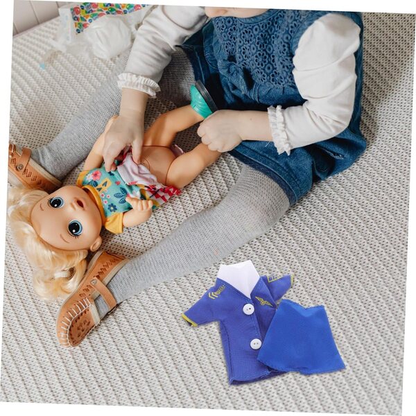 Costume Hostess di Volo per Bambola 30 cm - Completo Blu con Gonna e Dettagli Curati