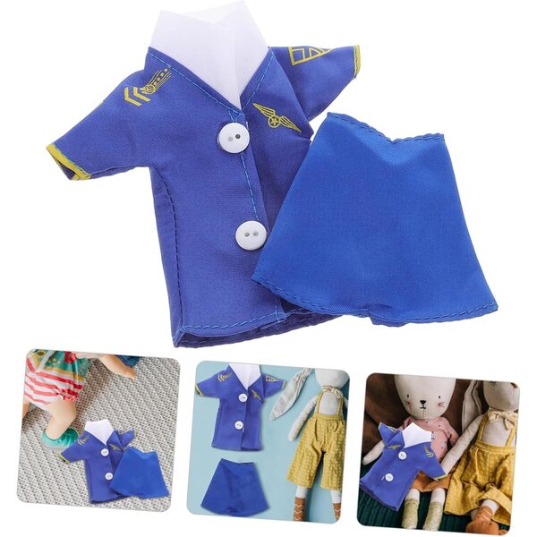 Costume Hostess di Volo per Bambola 30 cm - Completo Blu con Gonna e Dettagli Curati