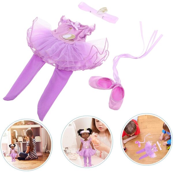 Ballett-Outfit-Set für Puppe mit Schuhen und Stirnband – Lila Ballerina-Kleid