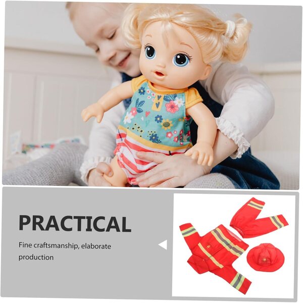 Feuerwehrmann-Kostüm für Kinder mit Helm und Zubehör für Puppen – Rollenspiel