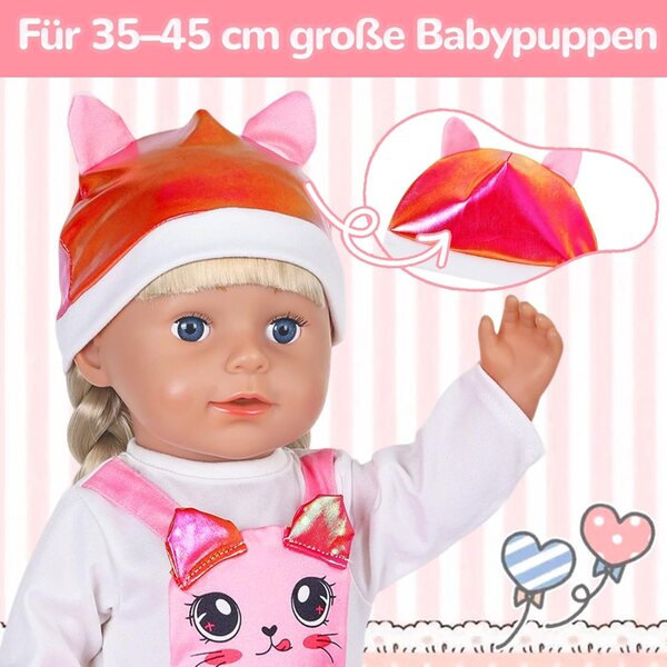 Kleidungsset für 35–43 cm große Puppen mit Katzenmotiv und Geldbörse inklusive