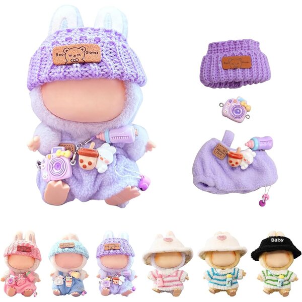Bekleidungsset für 17 cm große gehäkelte Baumwollpuppen, farbenfrohe und widerstandsfähige Accessoires