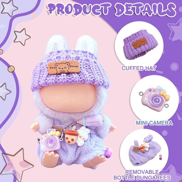 Bekleidungsset für 17 cm große gehäkelte Baumwollpuppen, farbenfrohe und widerstandsfähige Accessoires