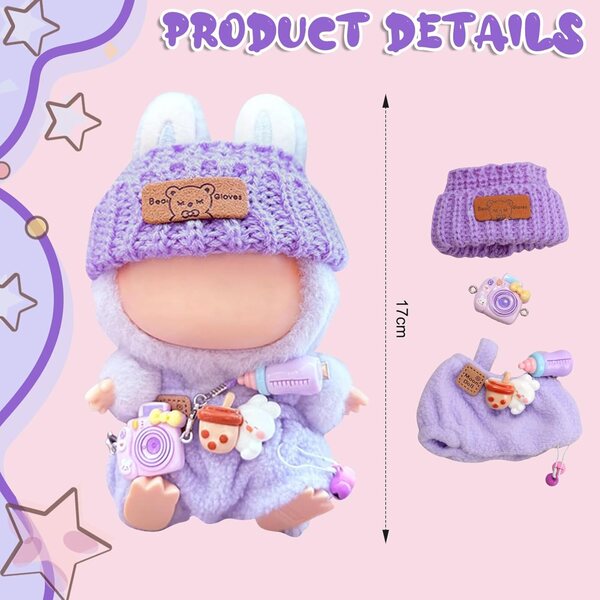 Bekleidungsset für 17 cm große gehäkelte Baumwollpuppen, farbenfrohe und widerstandsfähige Accessoires