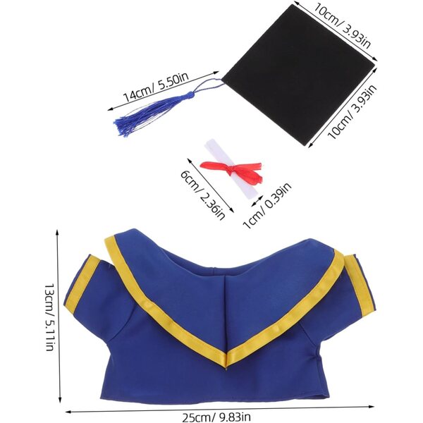 Costume di Remise des Diplôme per Bambole Ours con Cappello e Certificato Miniatura