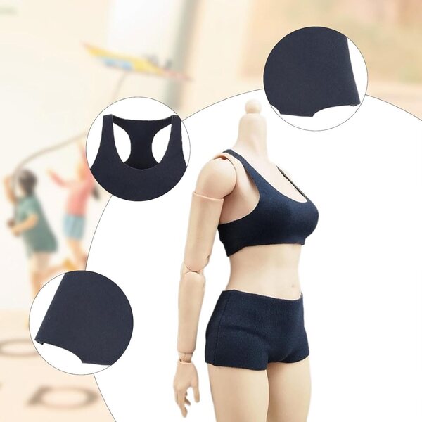 Sportbekleidung für 1/6 Puppen mit dunkelblauem Oberteil und Shorts