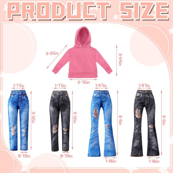 Set 8 Vestiti per Bambola 29,8 cm in Cotone e Denim Bencailor Colorati e Resistenti