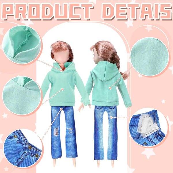Set 8 Vestiti per Bambola 29,8 cm in Cotone e Denim Bencailor Colorati e Resistenti