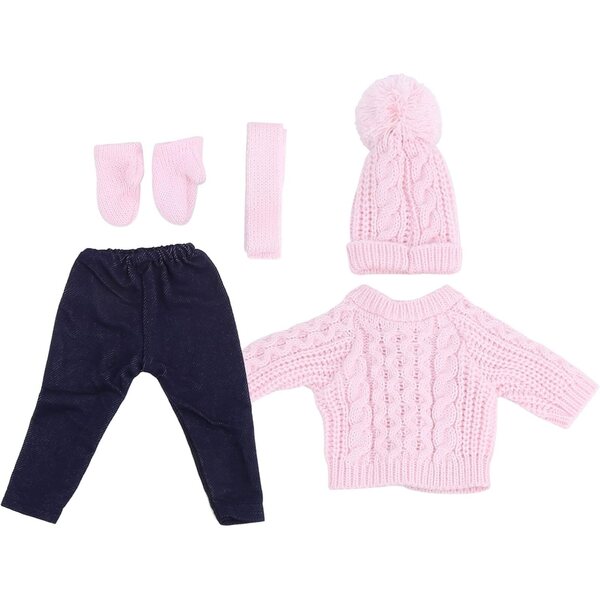 Kleidungsset für 43 cm große 18-Zoll-Puppen – hellrosa Pullover, Hose, Mütze, Schal, Handschuhe