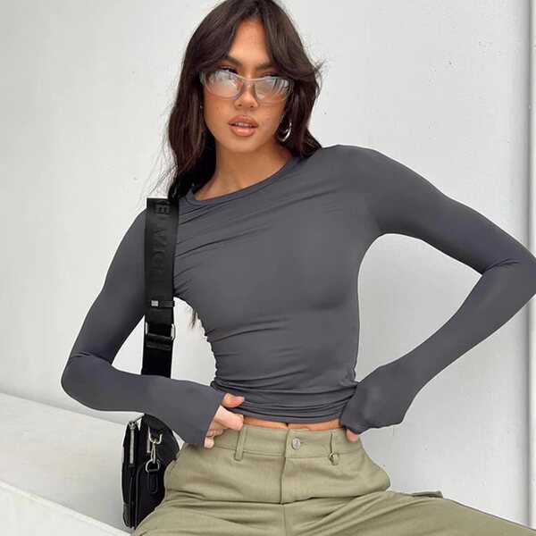 KSHSAA T-Shirt Maniche Lunghe Donna in Poliestere e Elastan, Morbida e Traspirante