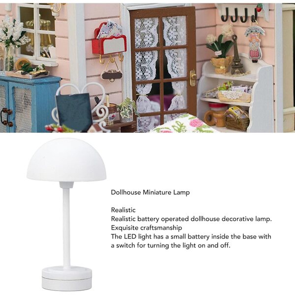 Miniaturlampe mit weißem Lampenschirm für Puppenhaus, Batterie inklusive