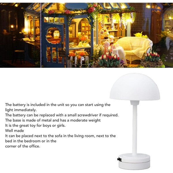 Miniaturlampe mit weißem Lampenschirm für Puppenhaus, Batterie inklusive