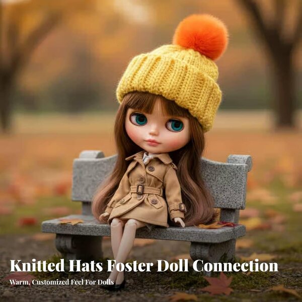 Motorhaube für Mini-BJD-Puppen mit blauem Pompon – weiches und trendiges Accessoire