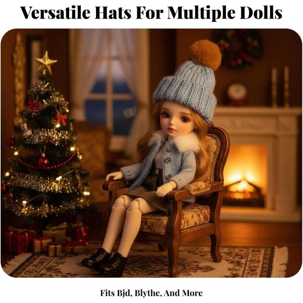 Motorhaube für Mini-BJD-Puppen mit blauem Pompon – weiches und trendiges Accessoire