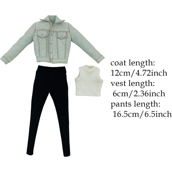 Lässiges Jeans-Kleidungsset für 12-Zoll-Puppen – Jacke, Hose und Weste