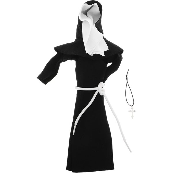 Costume Nonne per Bambole Nero con Collare Argentato per Giochi di Ruolo e Scenografie