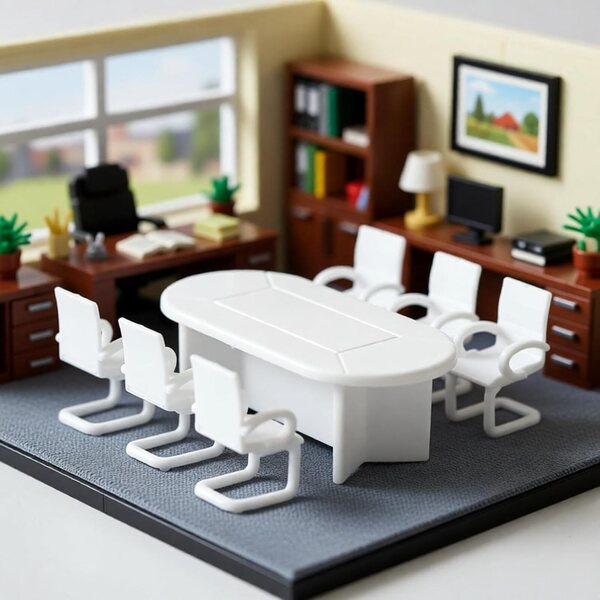 Konferenztisch und Stuhl-Set 1:50 Miniatur für Dioramen und Modellbau