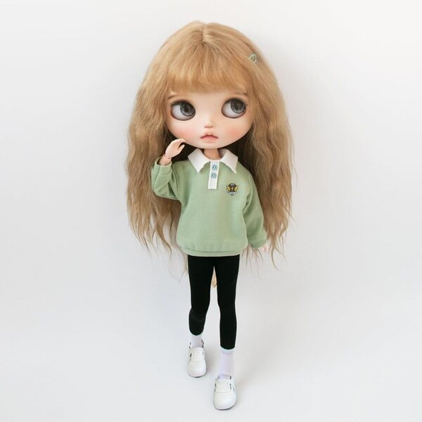 Sweat-shirt verde chiaro per bambole Blyth, Ob24, Licca, Azone e simili