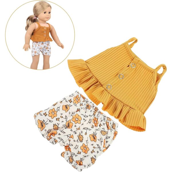 ERINGOGO 2-teiliges Set: Oberteil und Shorts aus weichem Stoff für 43-cm-Puppen – Modeaccessoires