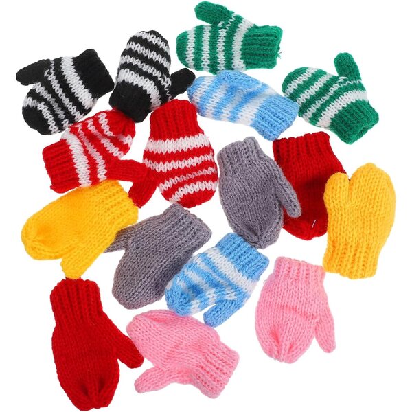 Hohopeti 8 Paar gestrickte Mini-Handwärmer für Puppen, verschiedene Farben und Dekorationen