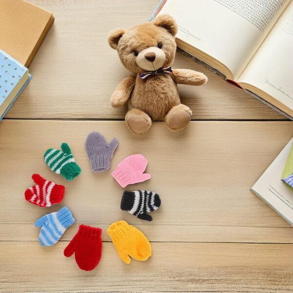 Hohopeti 8 Paar gestrickte Mini-Handwärmer für Puppen, verschiedene Farben und Dekorationen