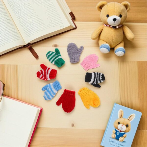 Hohopeti 8 Paar gestrickte Mini-Handwärmer für Puppen, verschiedene Farben und Dekorationen