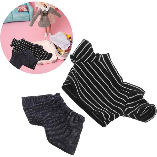 Bekleidungsset für 20 cm große Bärenpuppen mit schwarz-weißem Hemd und dunkelblauen Hosen