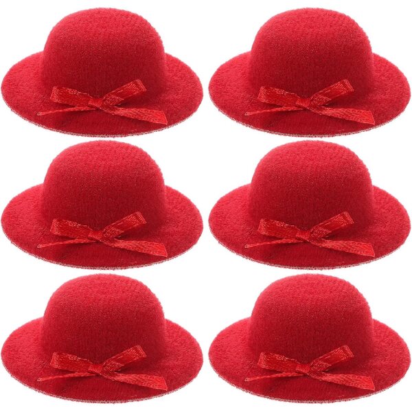 6 Mini Cappelli in Tessuto Rosso per Bambole, Accessori Luminosi e Decorativi