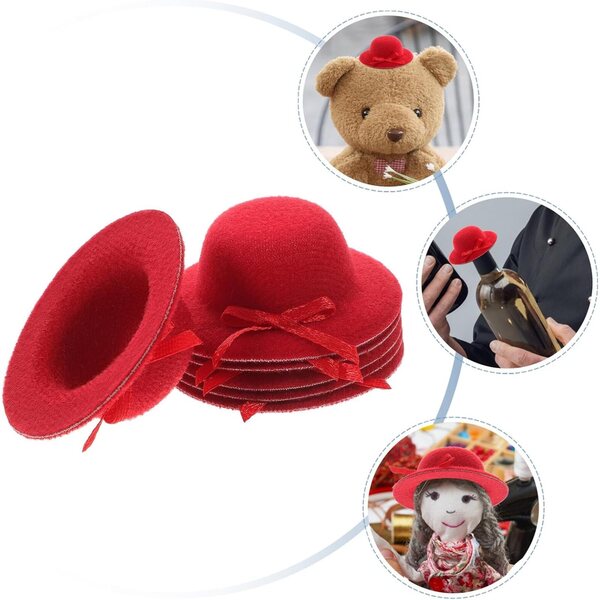 6 Mini-Hüte aus rotem Stoff für Puppen, leuchtende und dekorative Accessoires