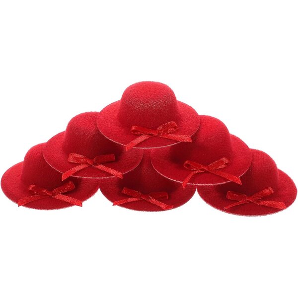 6 Mini Cappelli in Tessuto Rosso con Fiocco per Bambole - Accessori Decorativi e Creativi