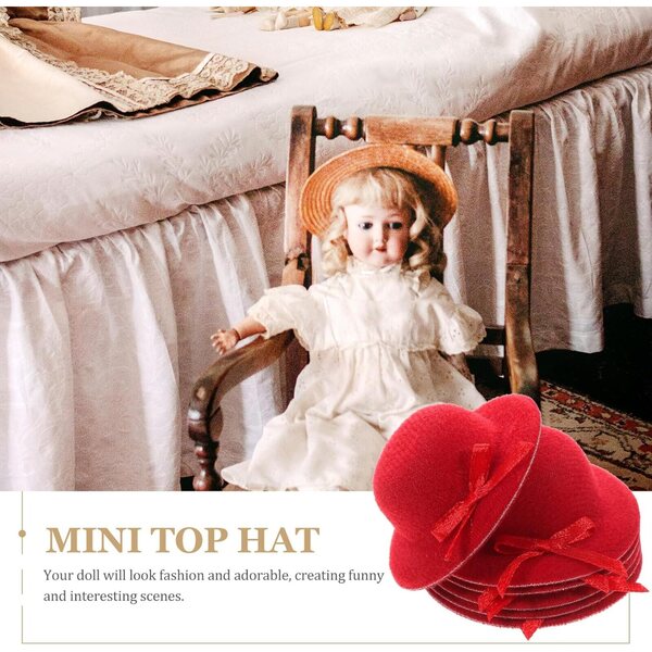 6 Mini Cappelli in Tessuto Rosso con Fiocco per Bambole - Accessori Decorativi e Creativi
